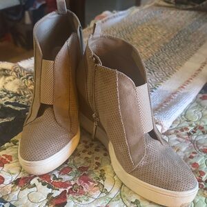 MIA Taupe Perforated Wedge Ankle Sneakers